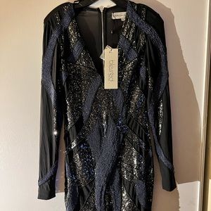 Blessed are the meek NWT Black navy blue beaded dress Sz 0